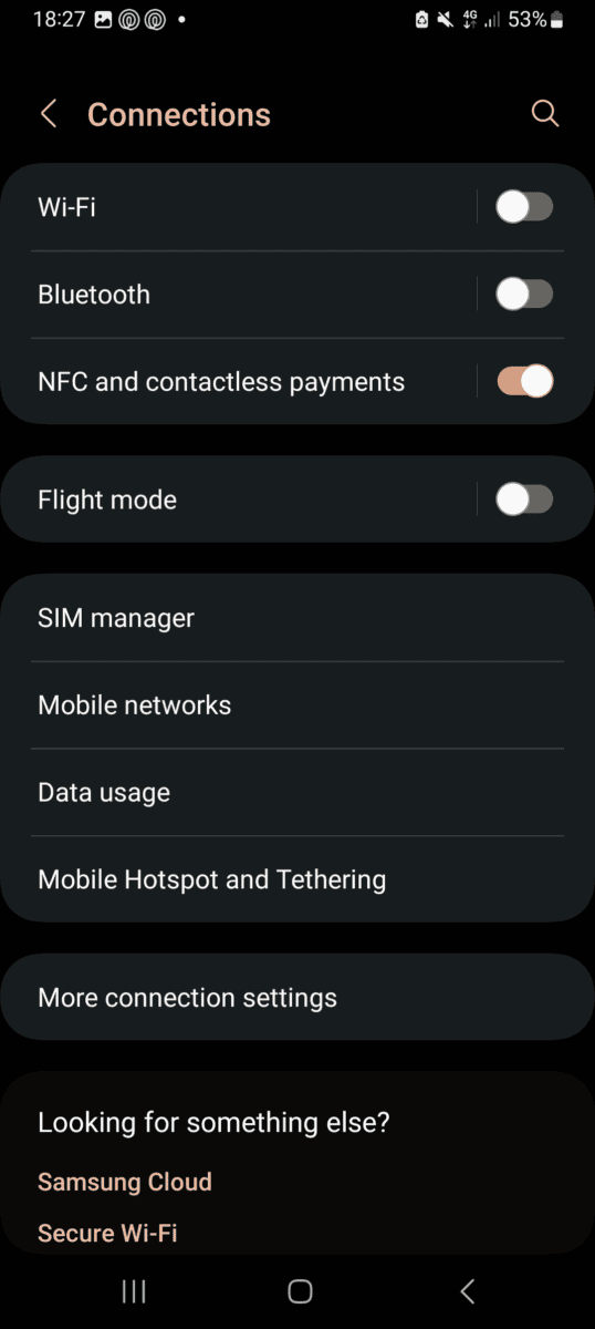 android connections menu