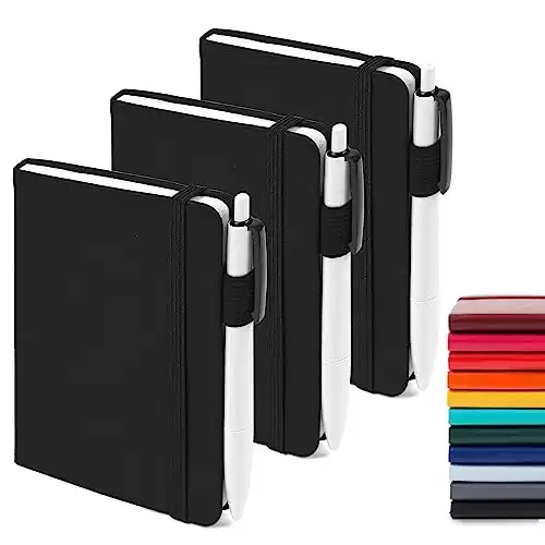 Feela 3 Pack Pocket Notebook Journals with 3 Black Pens