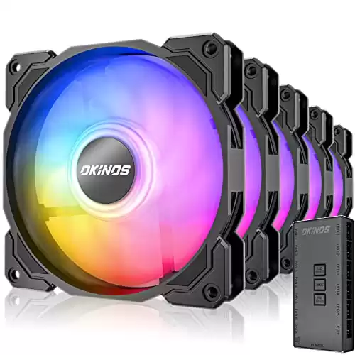 Okinos 3-Pin RGB Fans with PWM Control, 5 Pack