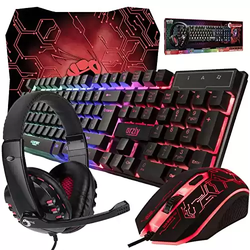 Orzly Gaming Keyboard and Mouse and Mouse Pad and Gaming Headset Bundle Hornet RX-250