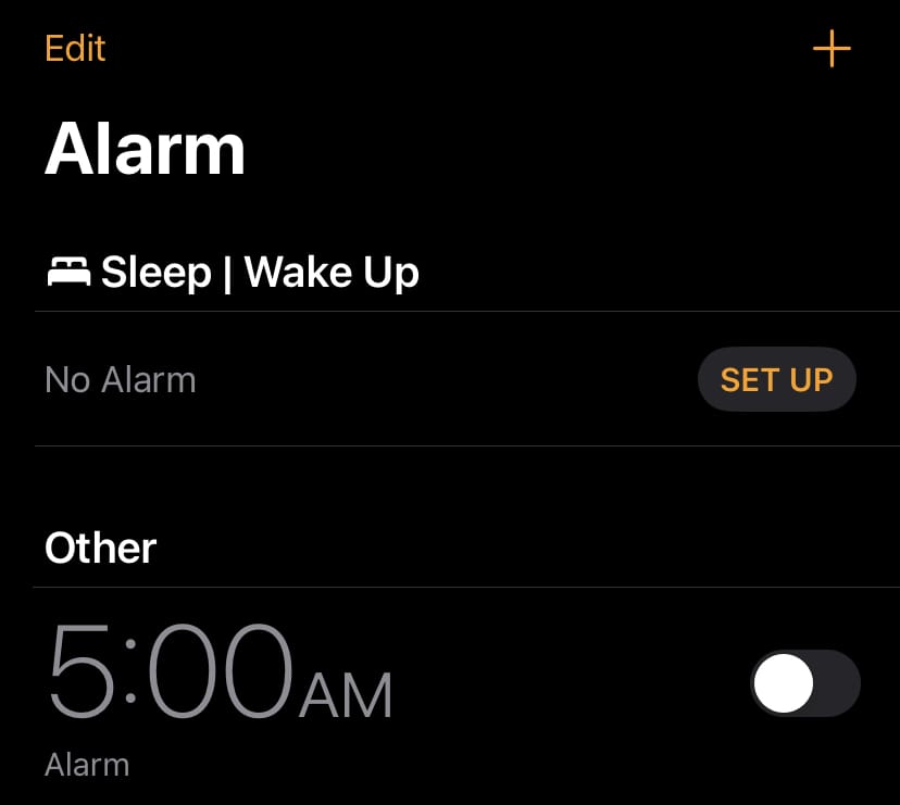 Alarms in the Clock app on iPhone.