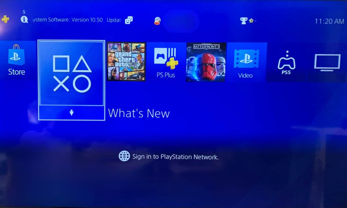 PS4 home screen.