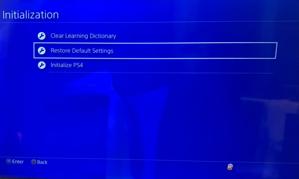 Factory reset settings on PS4.