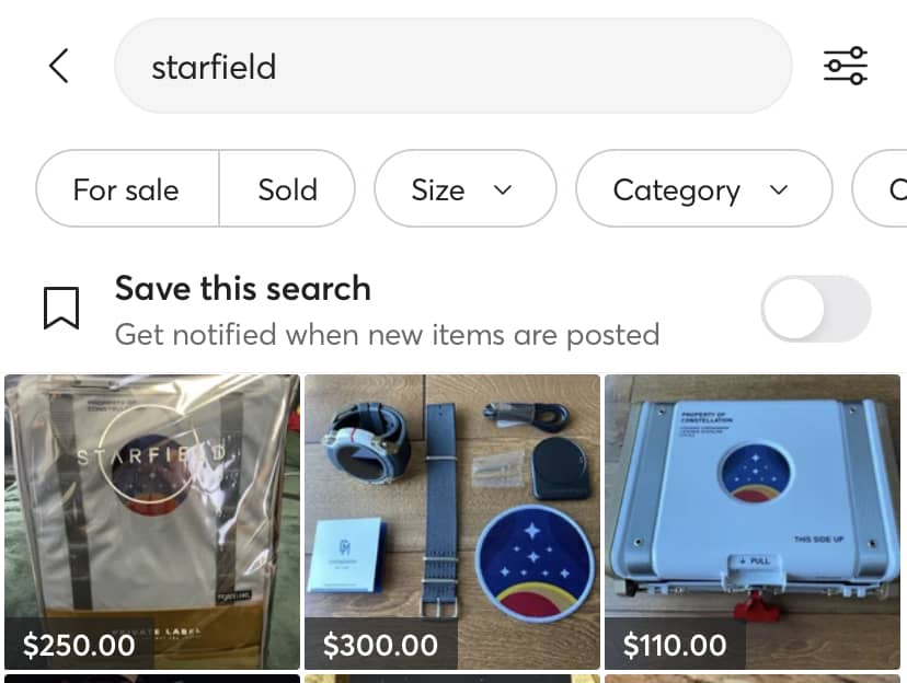 Search results displayed on Mercari app.