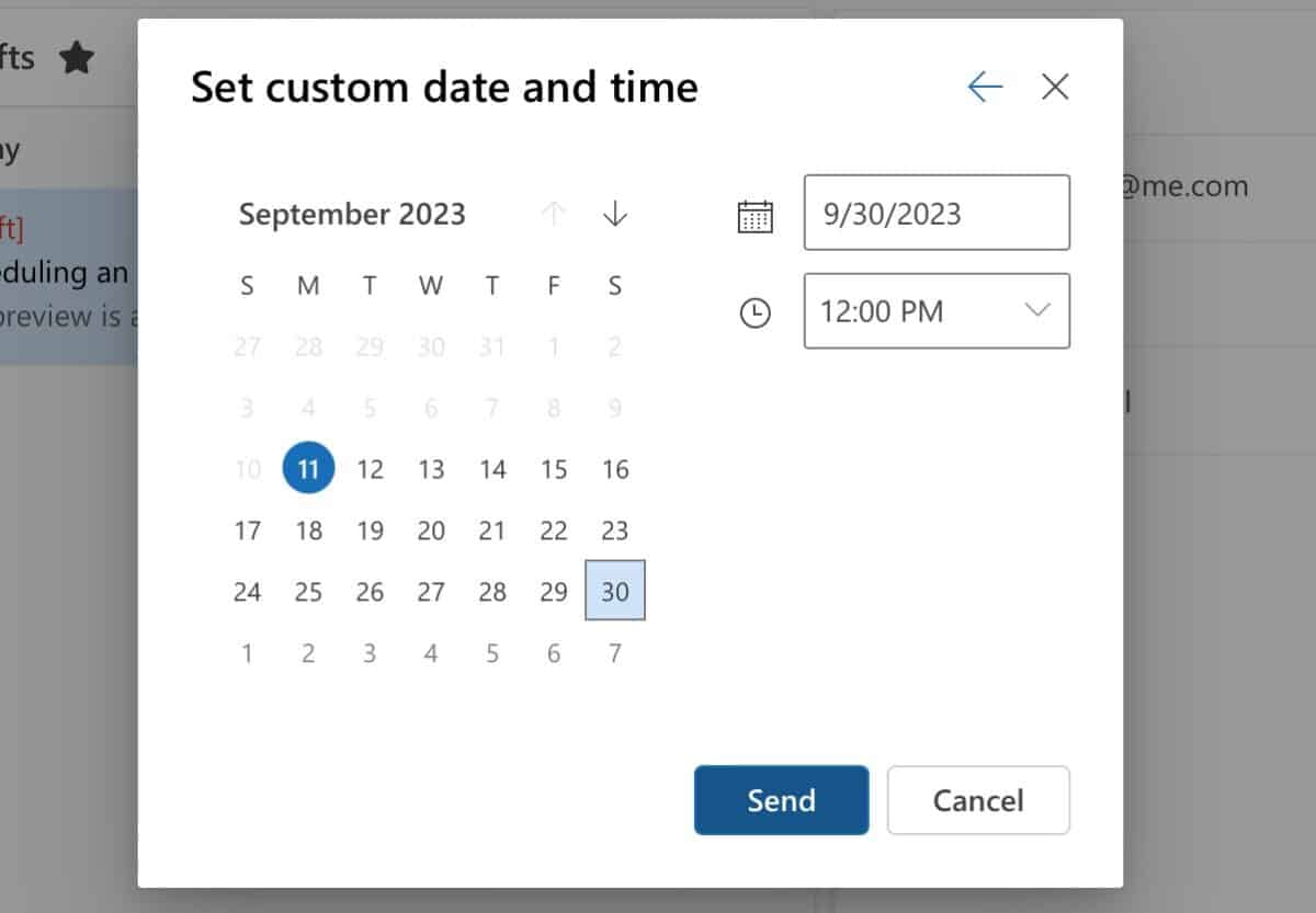 Custom send times in Outlook.