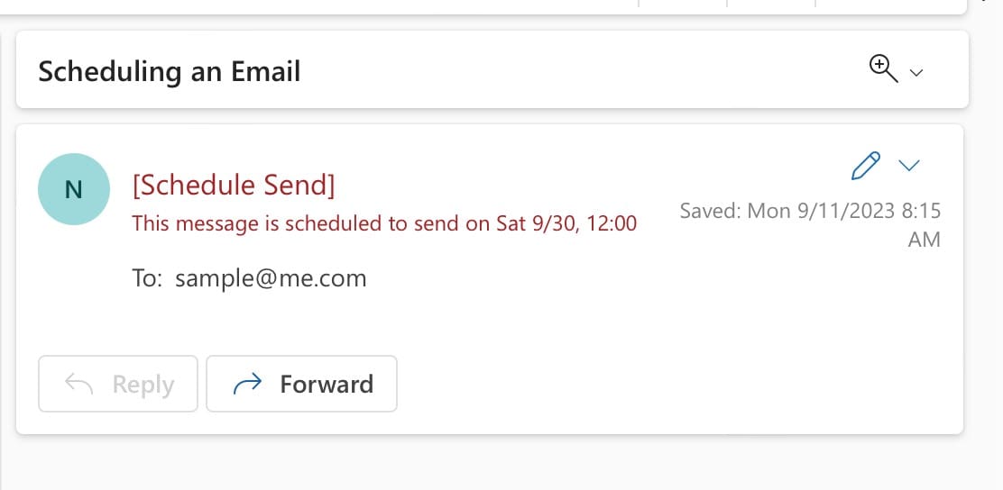 List of scheduled emails in Outlook.