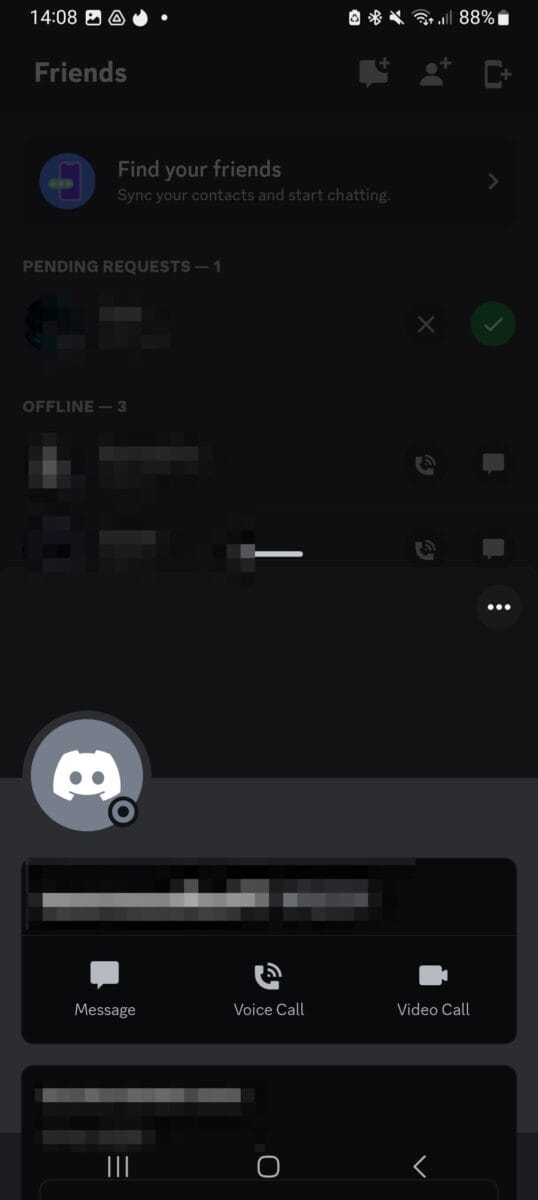 Blocking a friend on Discord mobile.