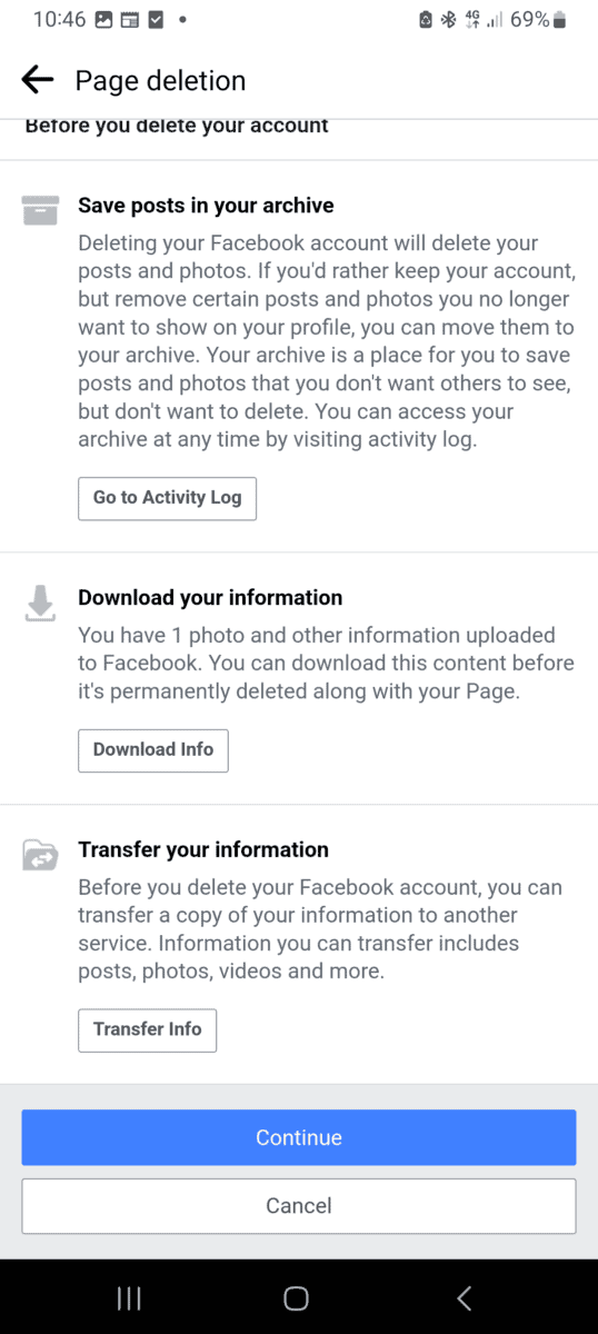 Saving page data on Facebook mobile.