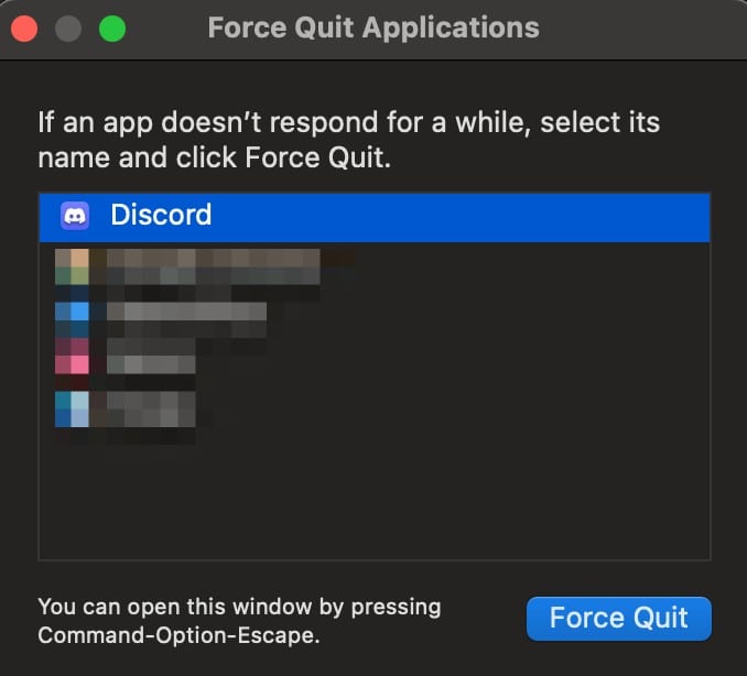 Force quitting Discord on Mac.
