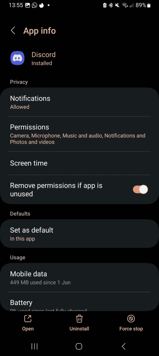 Force stopping Discord on Android.