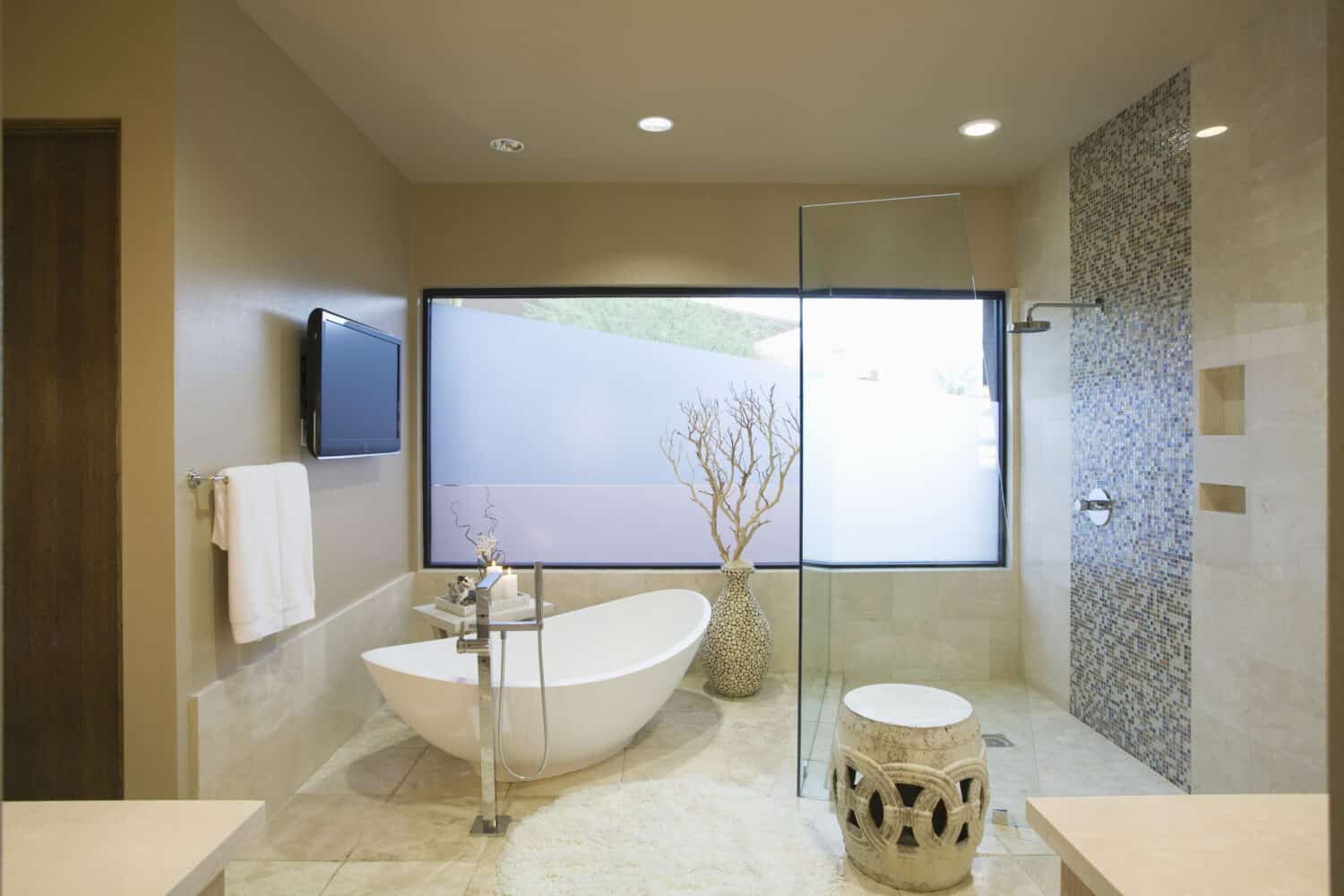 Modern bathroom with freestanding bath at home