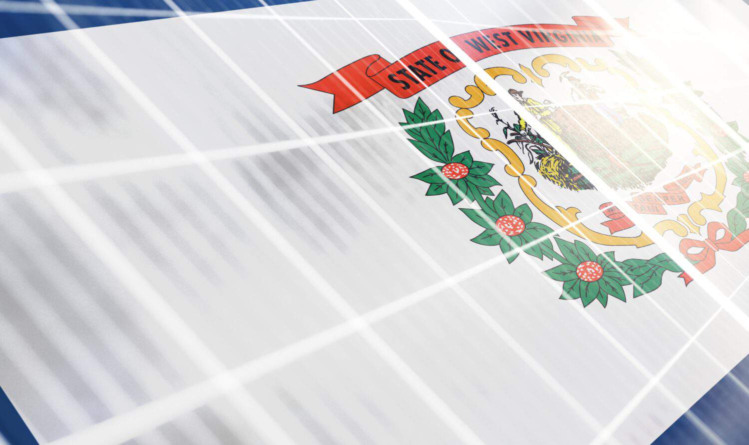 Solar panels on the background of the image of the flag of State of West Virginia