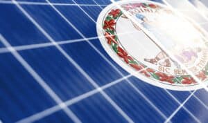 Solar panels on the background of the image of the flag of State of Virginia