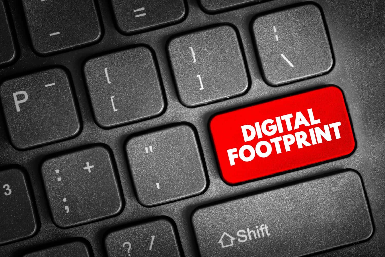 Digital Footprint is a trail of data you create while using the Internet, text button on keyboard, concept background