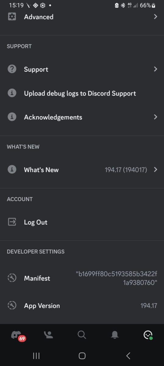 Discord log out option.