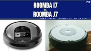 Comparative images of the Roomba i7 vs. j7 robotic vacuums, showing design differences.