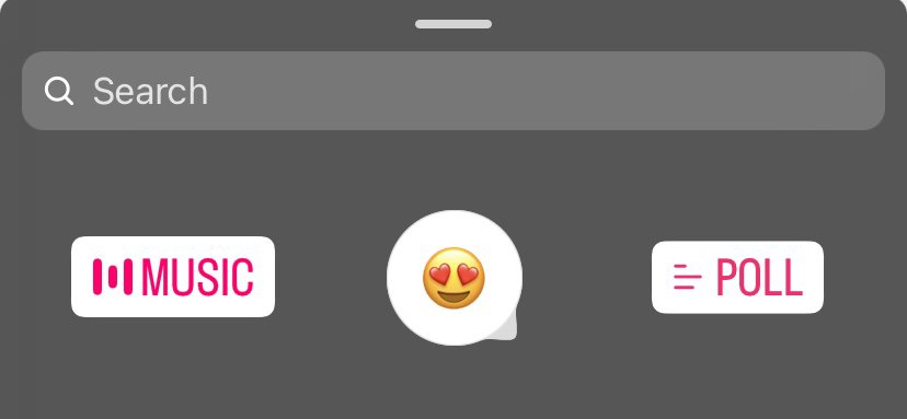 Music, Emoji, and Poll buttons on Instagram Story.