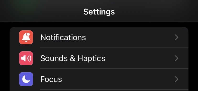 Options listed in Settings app on iPhone.