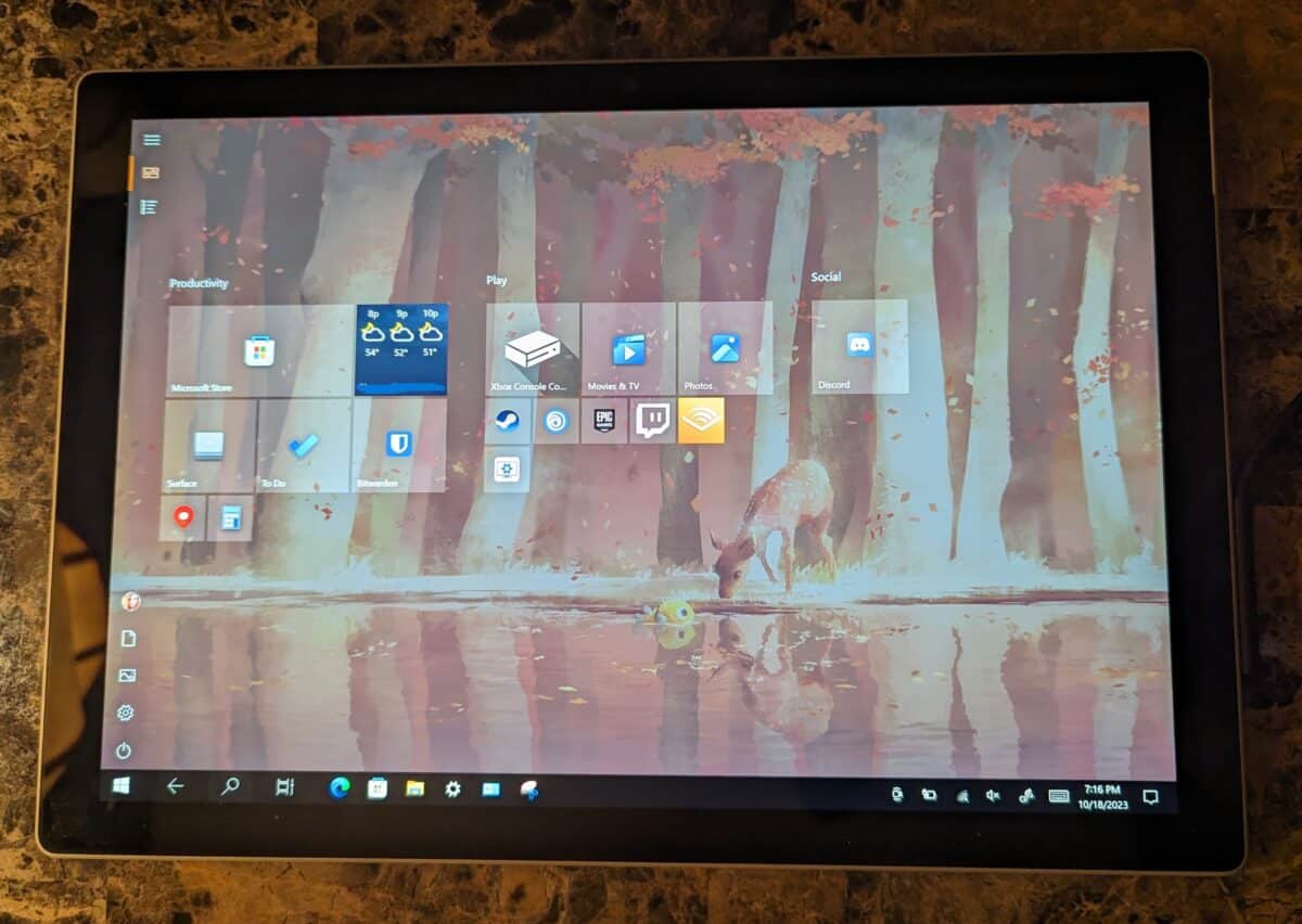 a Surface Pro 6 running Windows 10 tablet mode