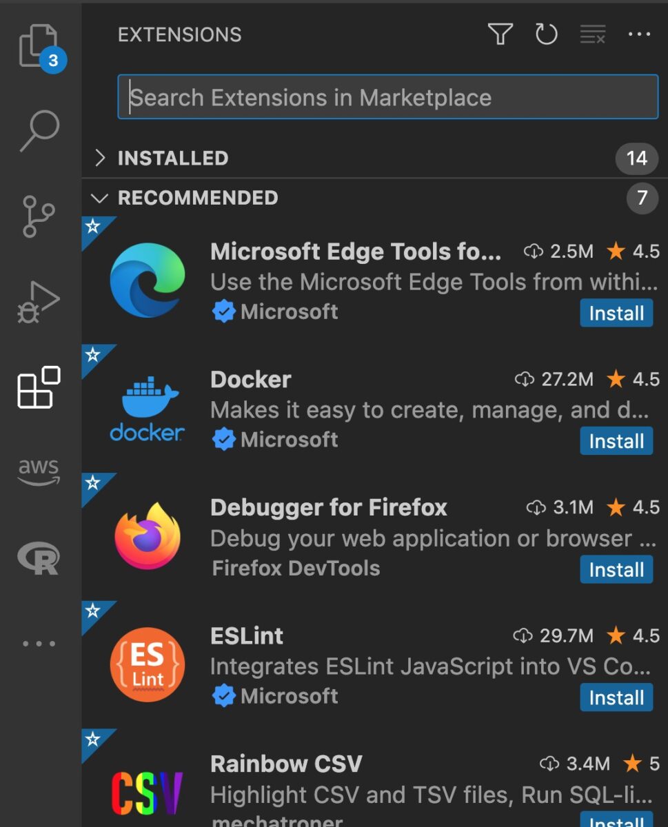 install VS Code extensions