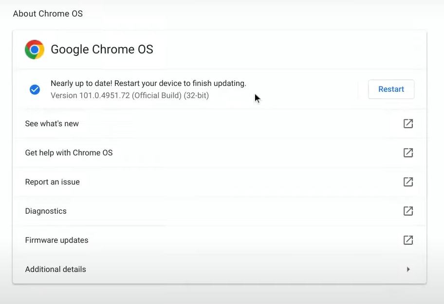 A Chromebook being updated to the latest version.