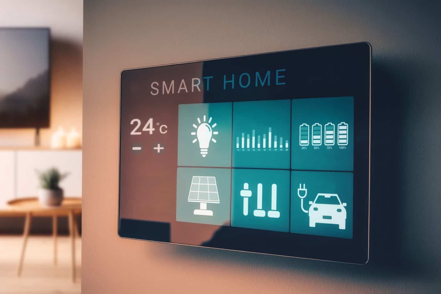 smart screen with smart home with modern living room and smart light