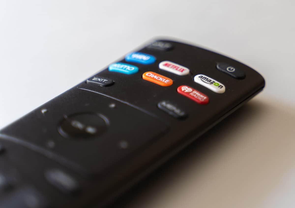 remote for Vizio smart TV featuring quick access buttons for Netflix, Amazon Prime, VUDU, Crackle