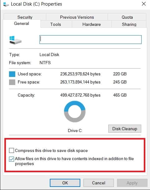 Uncheck "Allow files on  this drive to have contents in addition to file properties" to improve performance.