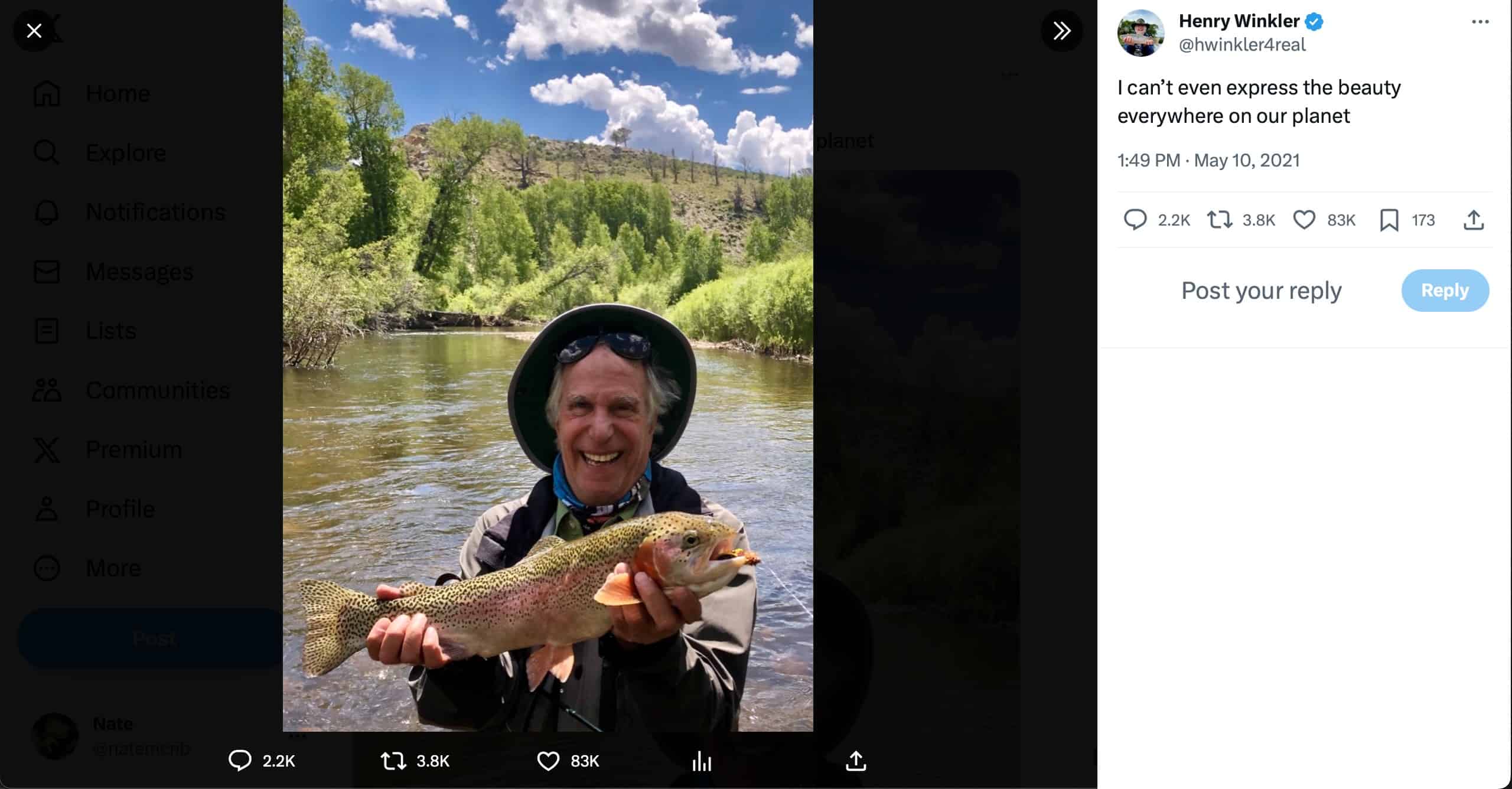 Henry Winkler with a fish he caught and posted on Twitter.
