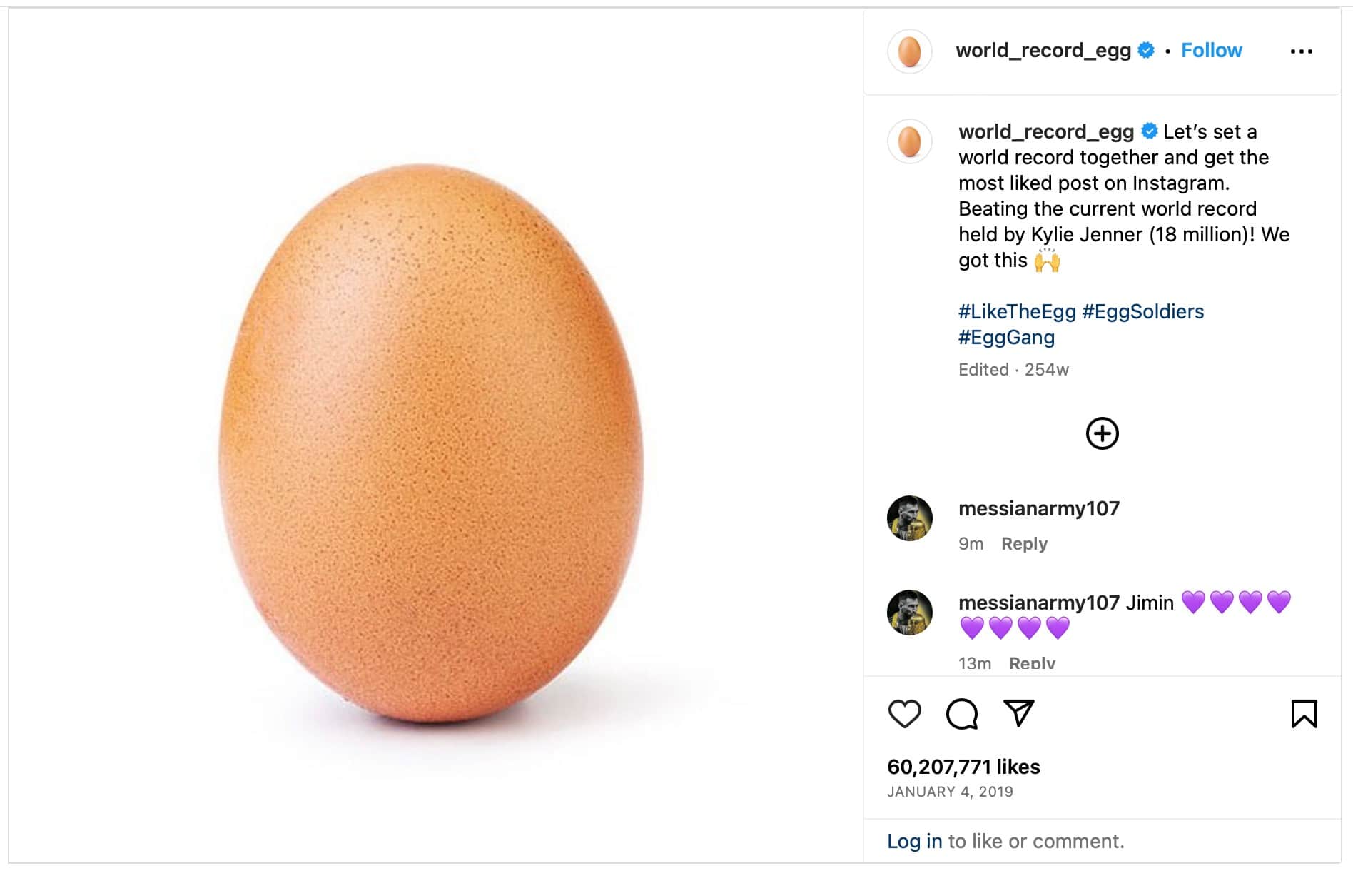 A record-breaking photo of an egg posted to Instagram.