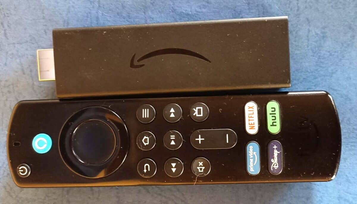 Picture of the Amazon Fire stick and remote.