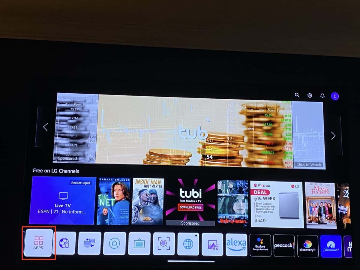 LG smart TV home screen
