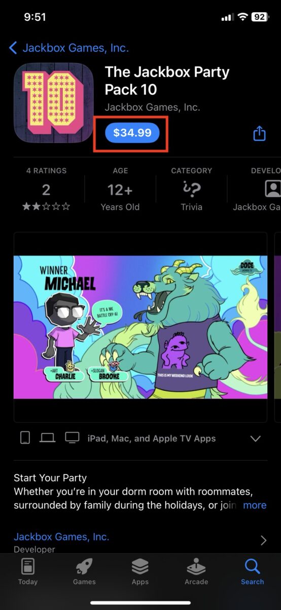 Jackbox page in the Apple App Store
