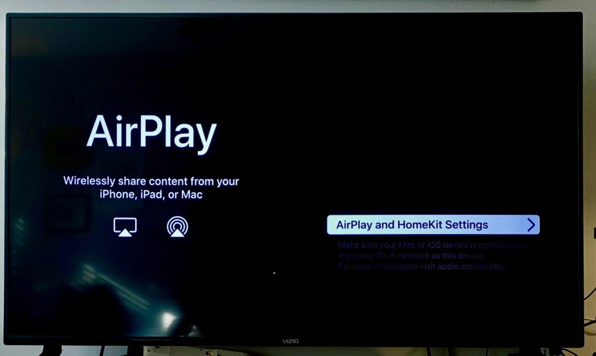 AirPlay interface on Vizio smart TV.