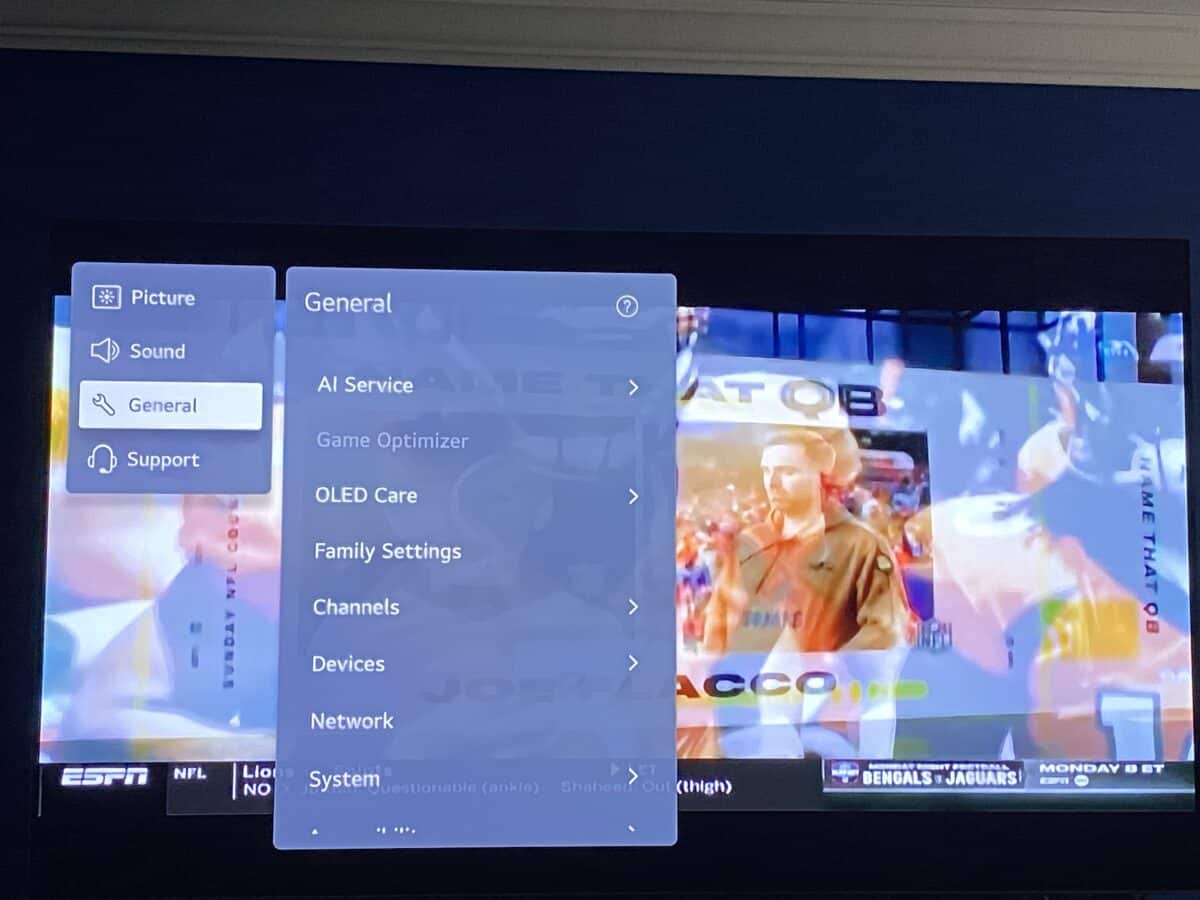 Open LG Smart TV general settings menu