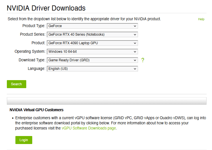 Official downloads for NVIDIA drivers