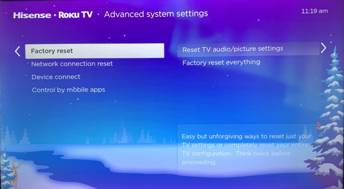 Advanced settings on Roku TV.