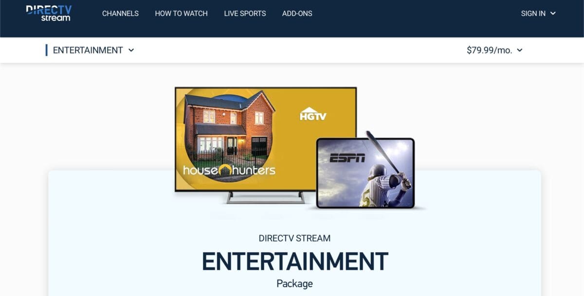 Sign-up screen for DirecTV Stream.