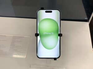 iPhone 15 displayed in Target.