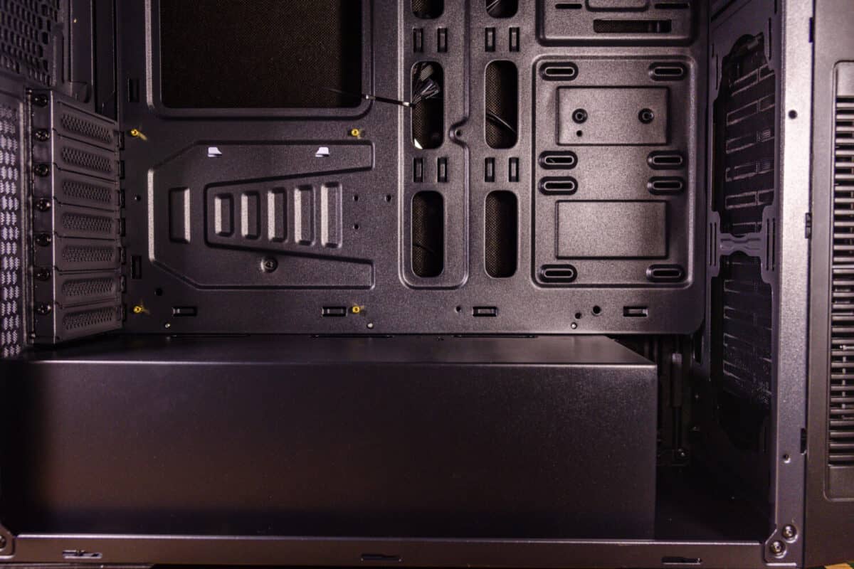 Closeup of new modern empty computer case