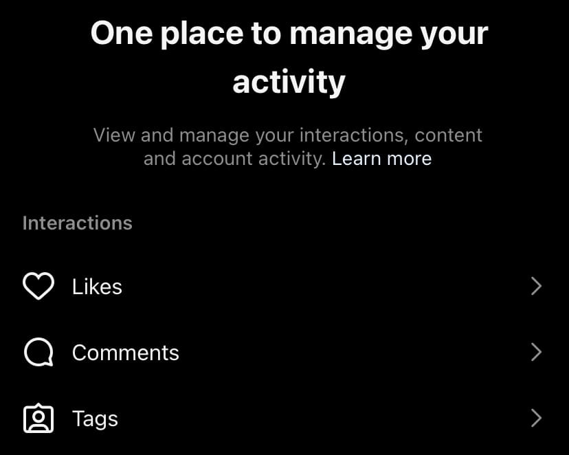 Instagram activity monitoring page.