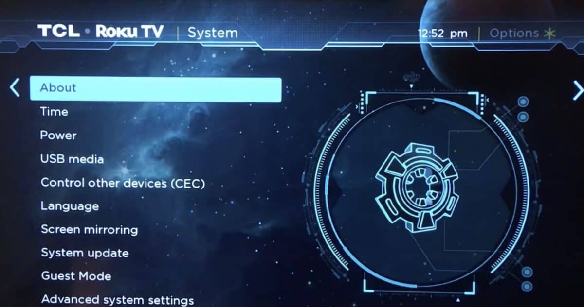 System settings on Roku TV.