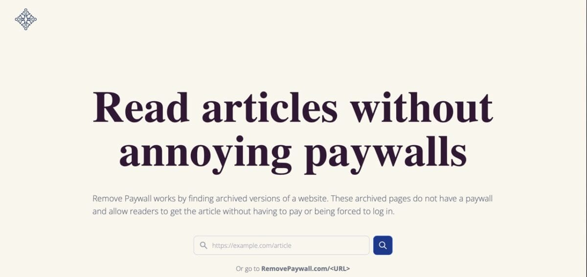 RemovePaywall home page.