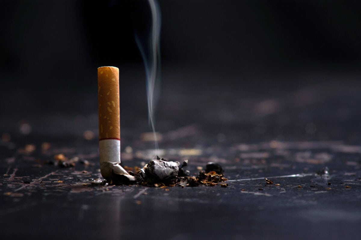 World No Tobacco Day Concept Stop Smoking.tobacco cigarette butt on the floor