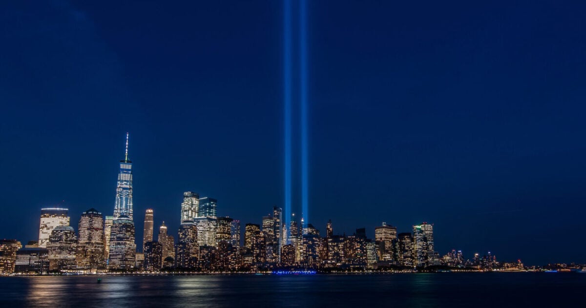 9/11 memorial nyc skyline from NJ