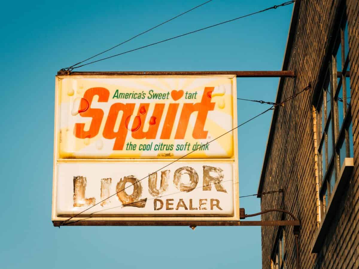 Vintage Squirt soda sign, in Corktown, Detroit, Michigan
