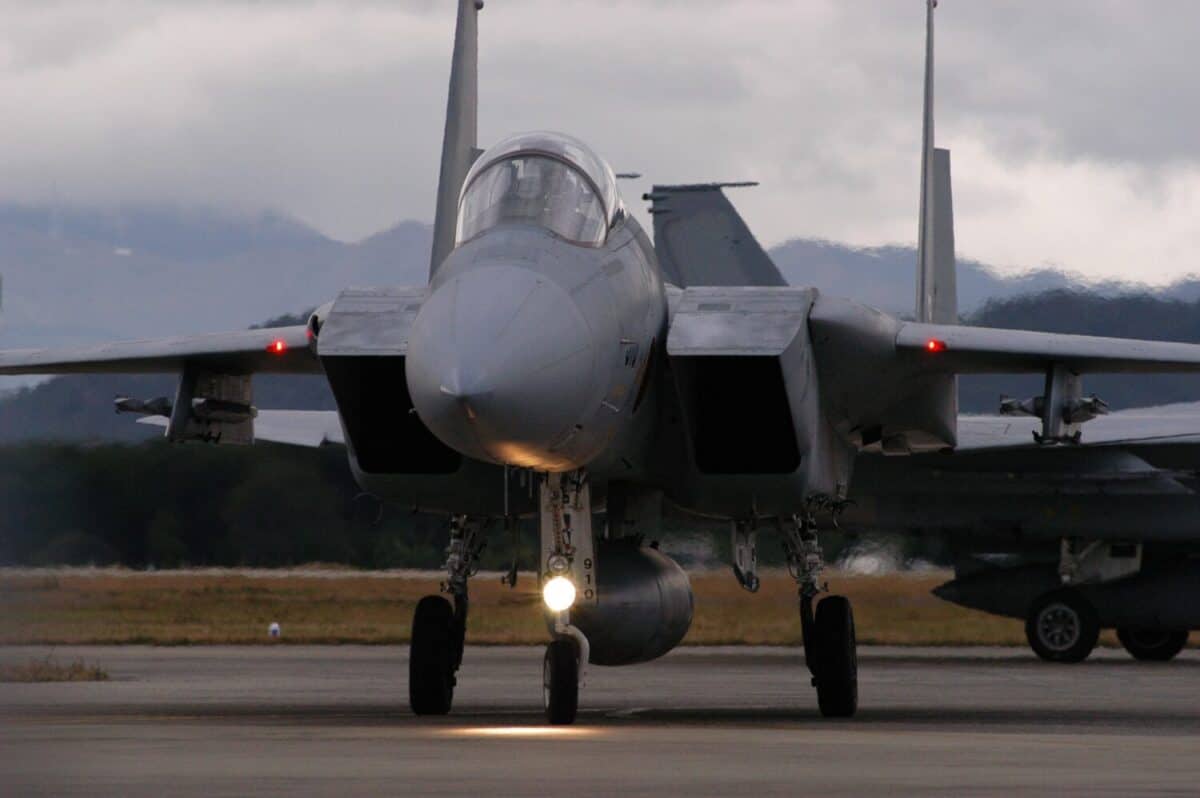 Jet fighter F-15 EAGLE returned to base