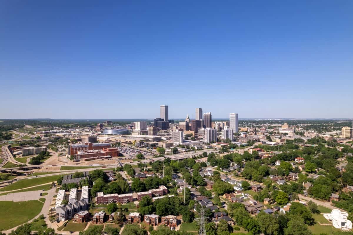 Tulsa Oklahoma Downtown Skyline Neighborhood Buildings Trees Aerial View 10