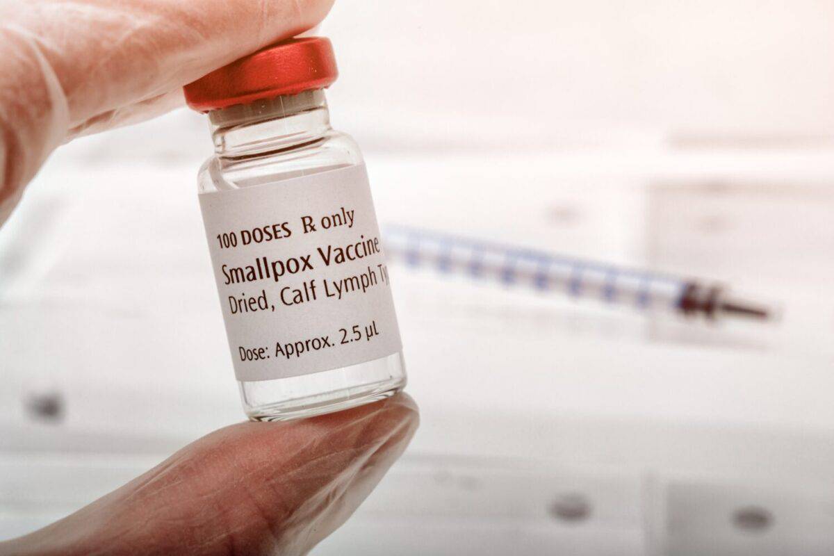 Bottle of Smallpox vaccine to protect against monkeypox (artistic rendering)