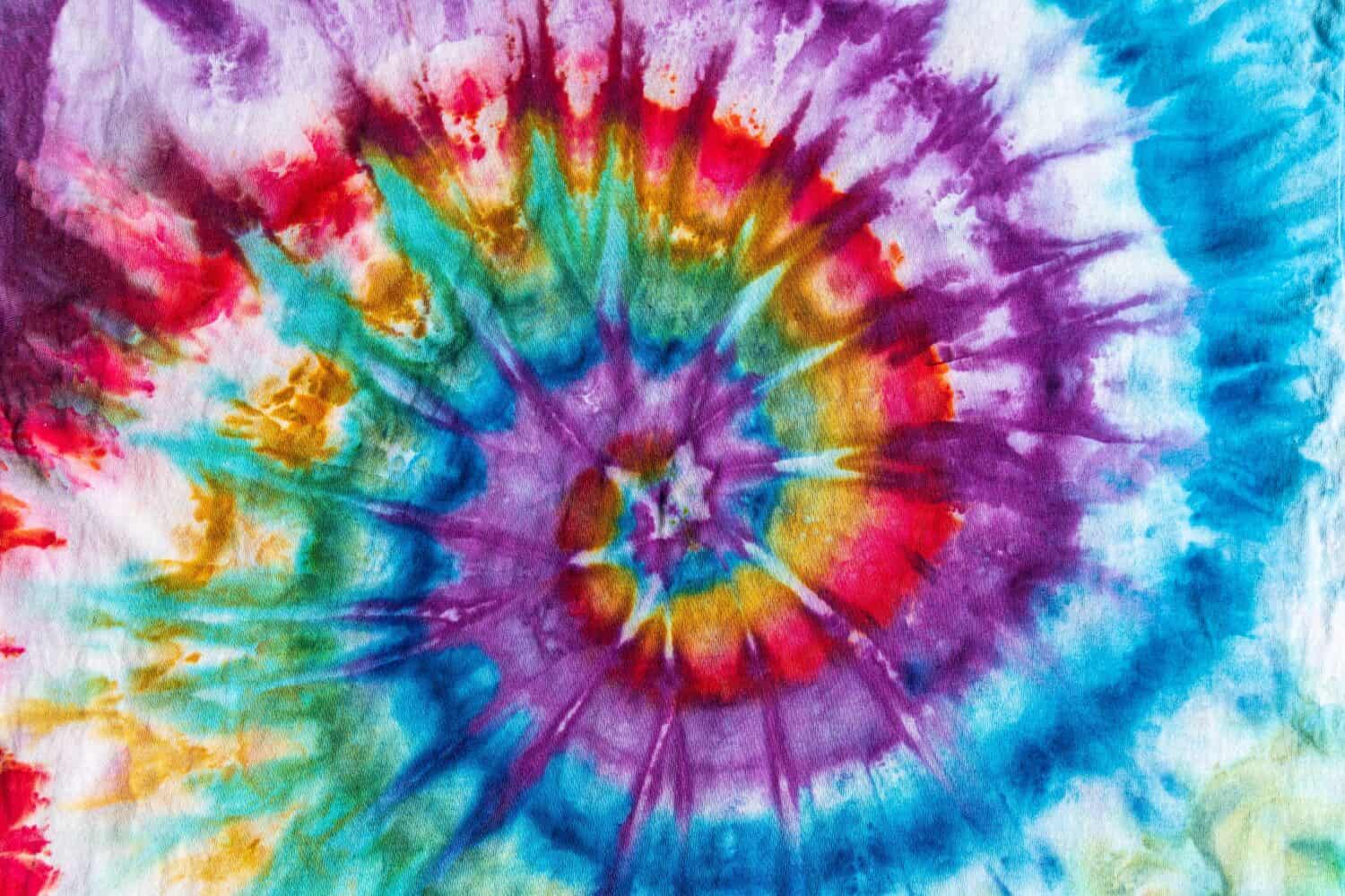 Fashionable Colorful Red, Blue, Yellow Green, Orange, Purple Retro Abstract Psychedelic Tie Dye Swirl Design.